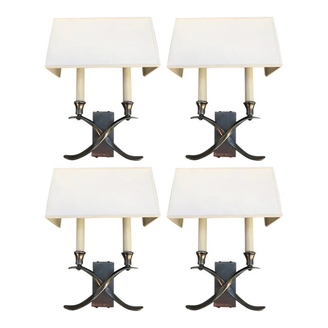 Visual Comfort Cross Bouillotte Small Sconces in Pewter For Sale