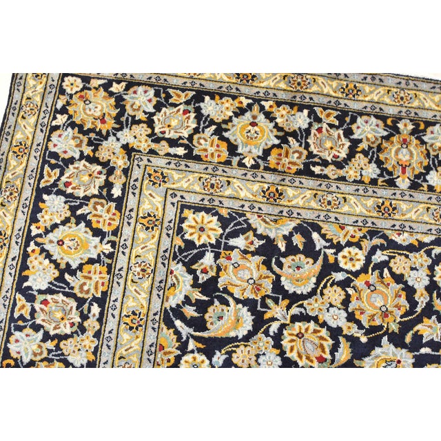 Kashan Rug 10'1'' X 13'7'' Blue Wool Vintage Traditional Hand-Knotted Carpet For Sale In Philadelphia - Image 6 of 12