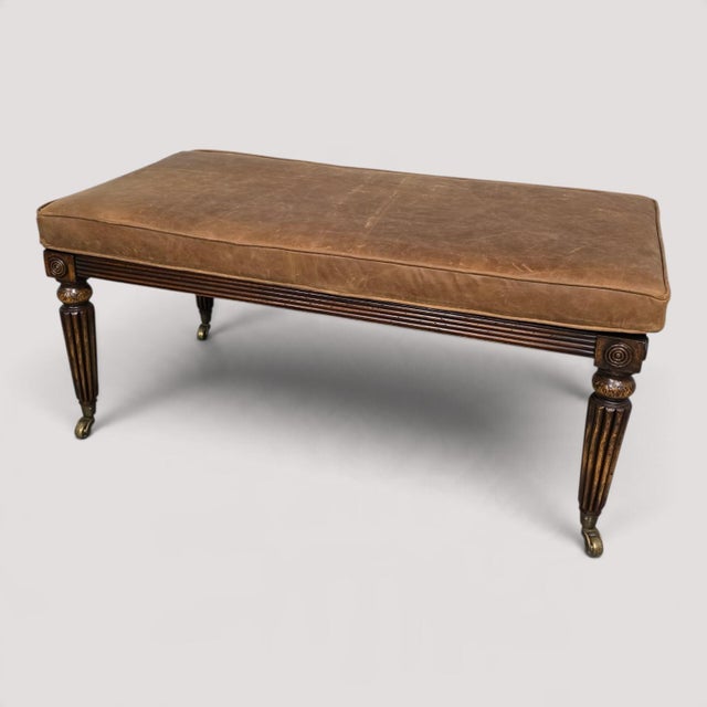Regency Mahogany Bergère and Leather Stool, 1920 For Sale - Image 9 of 9