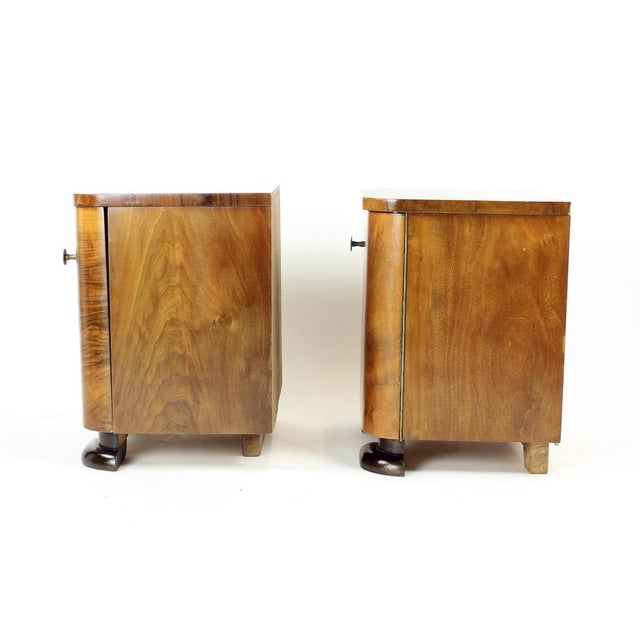 Vintage Art Deco Bedside Tables in Walnut Veneer, Czechoslovakia, 1930s, Set of 2 For Sale - Image 11 of 17
