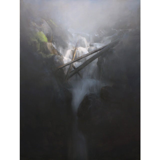 In "Whisper of Light 2," a serene cascade of water flows gently through a misty landscape, where soft light filters...