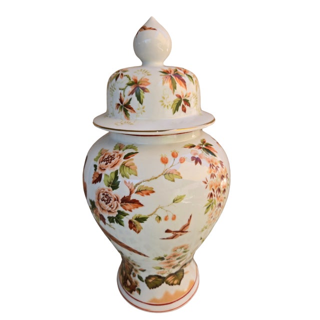 Japanese 1960s Lidded Ginger Jar Porcelain Pheasants Chinoiserie Vintage Maximalist For Sale - Image 3 of 16