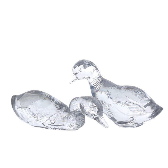 Figurative Baccarat France Crystal Seated Duck Figurines Pair 5" For Sale - Image 3 of 12