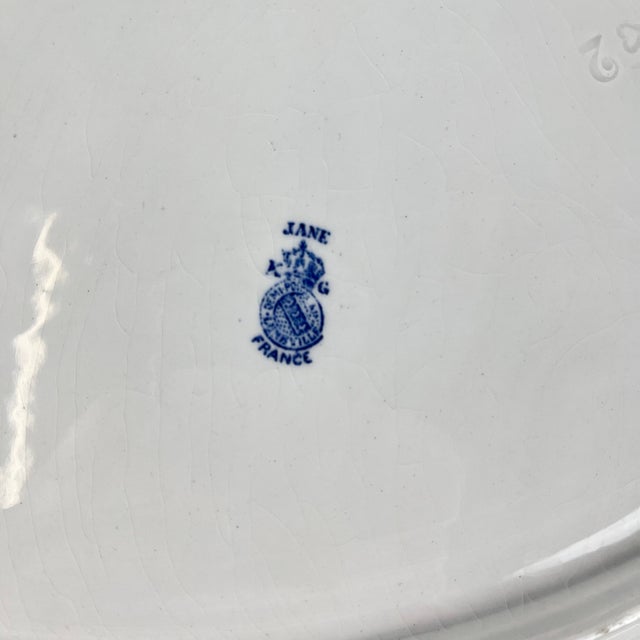 Oval Serving Platter Jane Model in Blue by Terre De Fer Kg from Lunéville, 1890 For Sale - Image 5 of 10