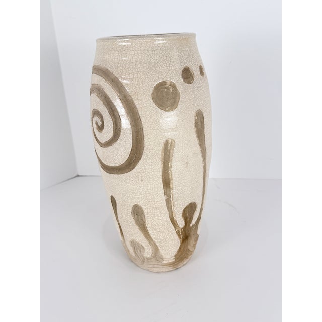 Midcentury Handmade Stoneware Crackle Glaze Vase For Sale - Image 16 of 16
