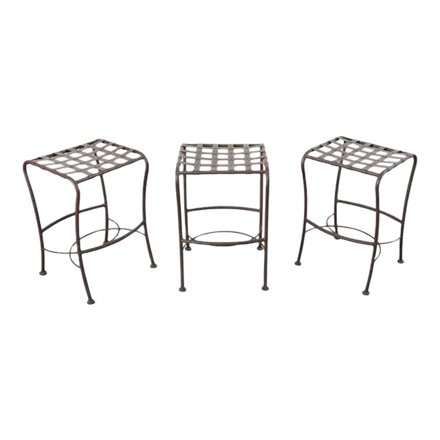 Set of Three Neoclassical Style Aluminum Lattice Seat Barstools For Sale