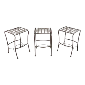 Set of Three Neoclassical Style Aluminum Lattice Seat Barstools