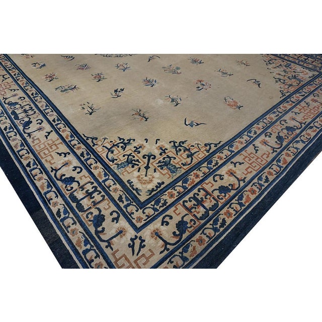 Superb Beige Background Color With Exquisite Floral-Medallion Pattern Antique Chinese Peking Rug For Sale - Image 4 of 6