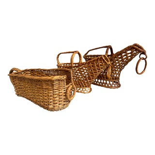 Portuguese Wicker Wine Holders Baskets S/3 For Sale