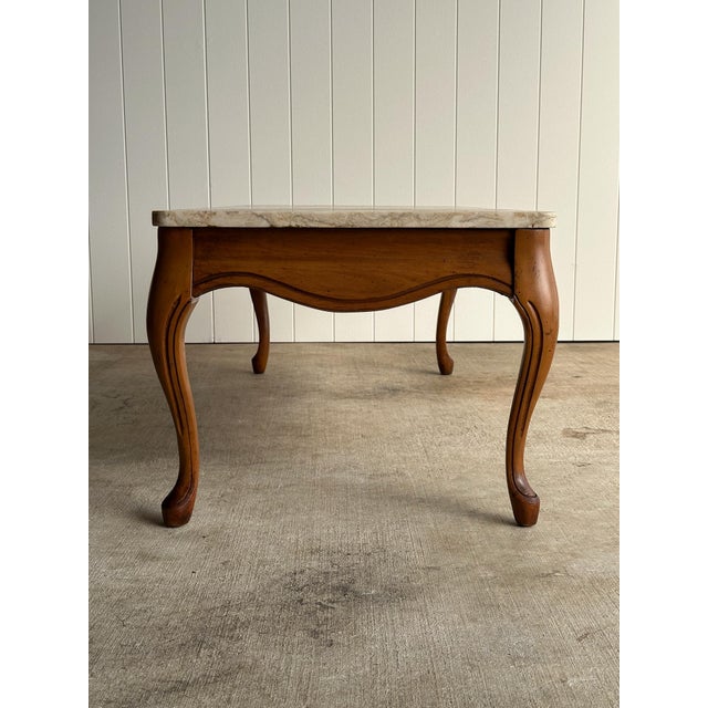 Vintage French Provincial Coffee Table With Brecciated Marble Top, C. 1950s For Sale - Image 12 of 16