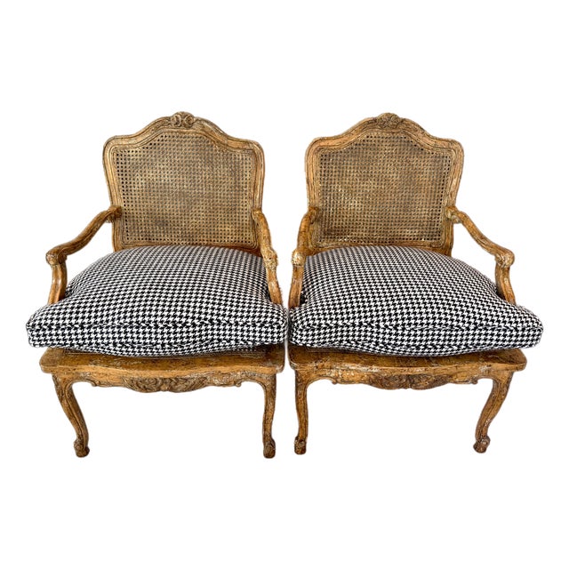 Stunning French Louis XV / Provencial Style Caned Armchairs - A Pair For Sale