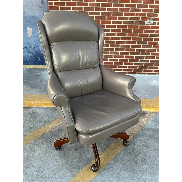 Wood Traditional Wingback Executive Chair From Leathercraft For Sale - Image 7 of 13