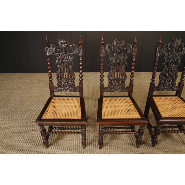 Set of Four 19th Century Renaissance Revival Carved Chairs With Cane Seats For Sale - Image 15 of 17