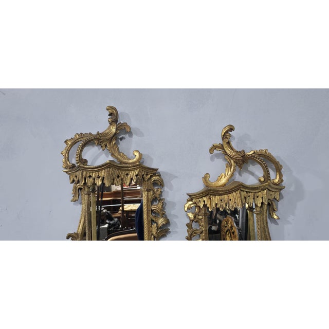1920s Chinese Chippendale Gilt Wall Mirrors, 1920, Set of 2 For Sale - Image 5 of 10