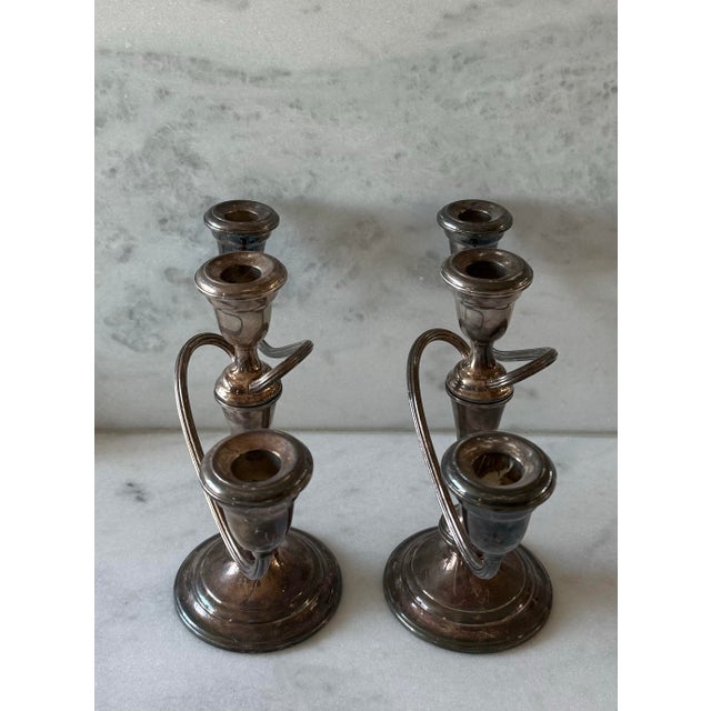Pair of Vintage Gorham Silver Plated 3 Arm Weighted Candelabras For Sale In Austin - Image 6 of 11