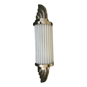 Vintage Art Deco Skyscraper Rod Ship Wall Sconce in Nickel Brass & Milk Glass
