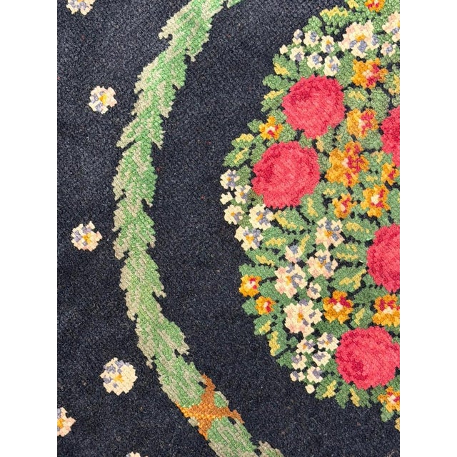 Textile Black Base Rug Decorated with Rose Baskets Made for Theatrical Sets, 1950s For Sale - Image 7 of 15