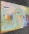 This original mixed-media painting features a pastel-colored wash background overlaid with fine white line drawings of...