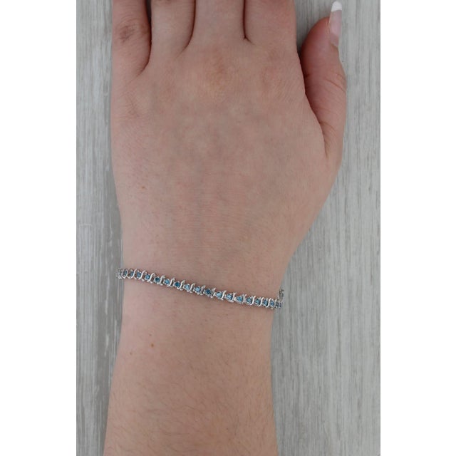 1.10ctw Blue Diamond Tennis Bracelet 14k White Gold 7" 4mm For Sale - Image 4 of 5