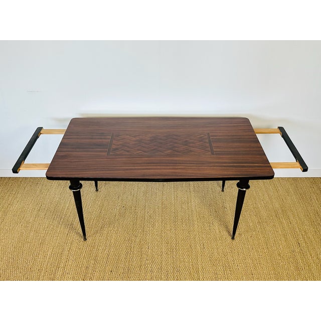 1950s Art Deco Dining Table in Macassar Ebony and Marquetry, France, 1940s For Sale - Image 5 of 18