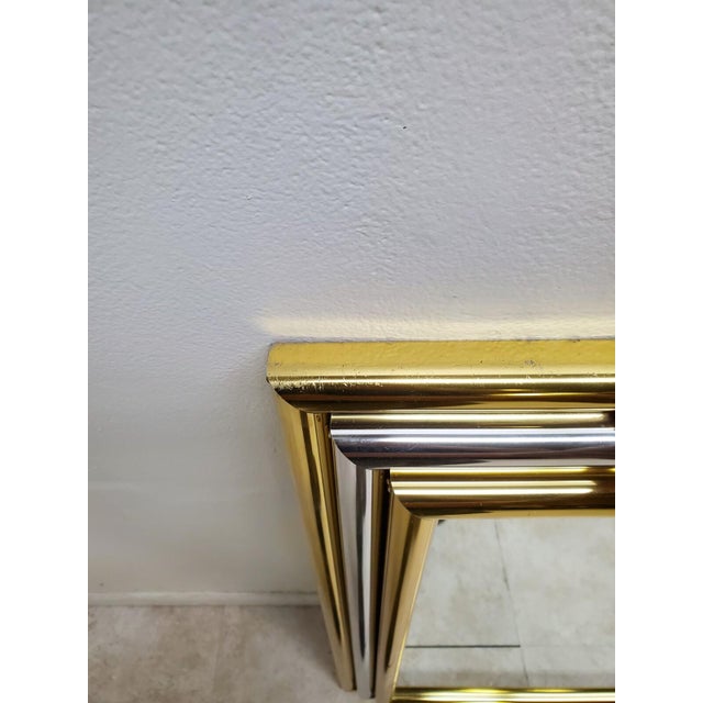Vintage Mid Century Brass Chrome Wall Mirror Art Deco Baughman Style For Sale - Image 4 of 8
