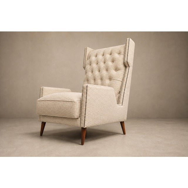 Textile Brazilian Modern Armchair in Hardwood & Warm Oatmeal Bouclé by Giuseppe Scapinelli, 1950s For Sale - Image 7 of 18