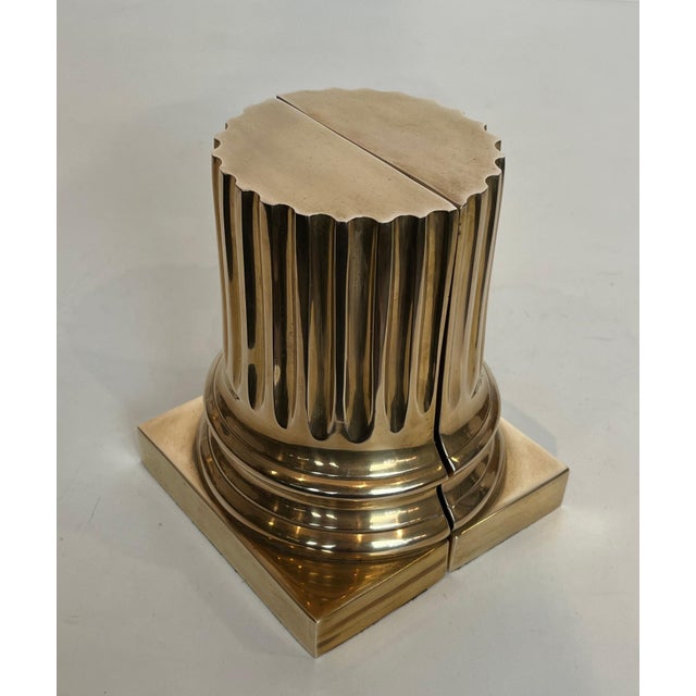 Mid-Century Modern Pair of brass bookends representing columns For Sale - Image 3 of 12