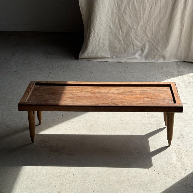Wood Coffee Table with Tapered Legs in Antique Teak, 1980s For Sale - Image 7 of 18