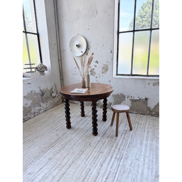 Round Walnut Table with Turned Legs, 1900s For Sale - Image 4 of 18
