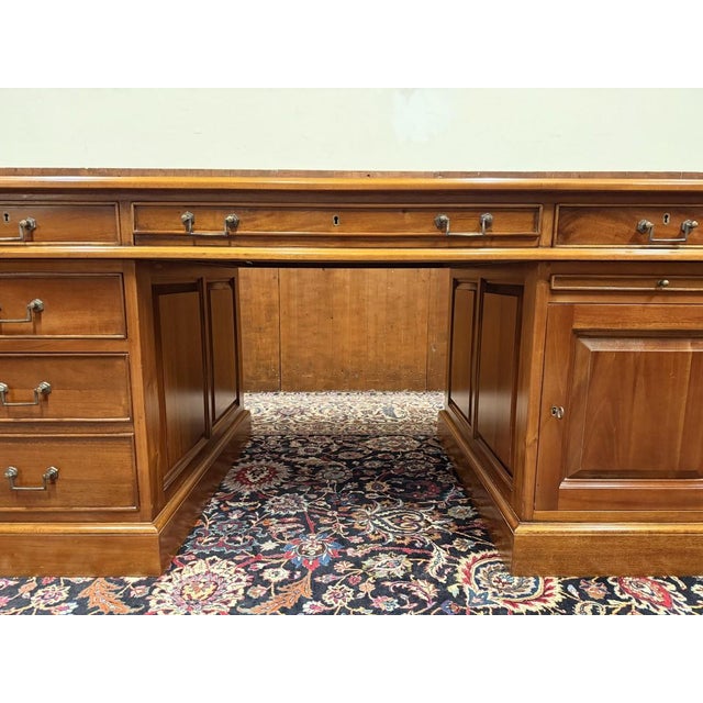 Large English Desk with Brown Leather For Sale - Image 10 of 18