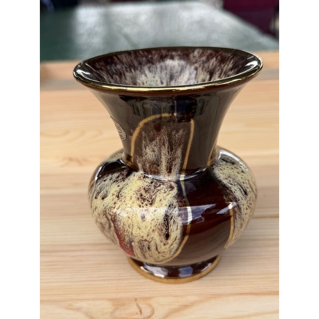 Metal A Vintage Jasba Keramik Vase With a Brown and Cream Glaze and Gold Rim. For Sale - Image 7 of 8