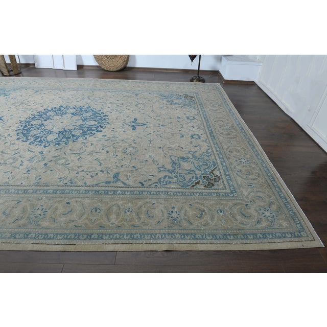 1970s 1970s Vintage Persian Handknotted Wool Blue Oversize Area Rug For Sale - Image 5 of 11