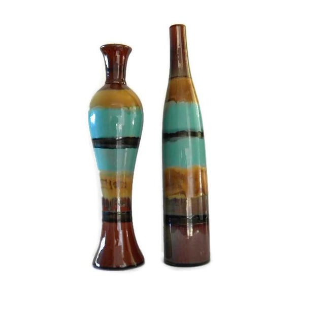Decorative Brown And Blue Glaze Ceramic Vases A Pair Chairish
