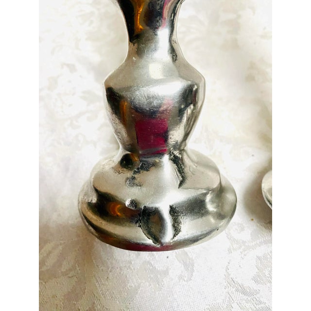 1980s Pair of Vintage Hand Made Twisted Silver Candleholders Made in Mexico For Sale - Image 5 of 8