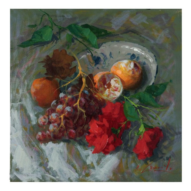 Criscuolo, Red Flowers Still Life, Oil on Canvas For Sale - Image 7 of 7