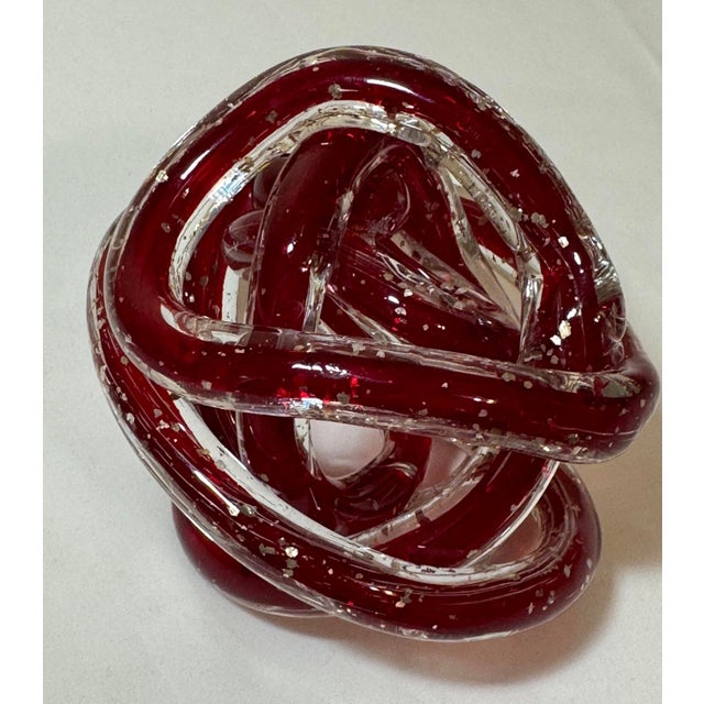 Glass Late 20th Century Red Art Glass Twisted Knot Orbit Ball Aventurine Metallic Gold Flecks For Sale - Image 7 of 8