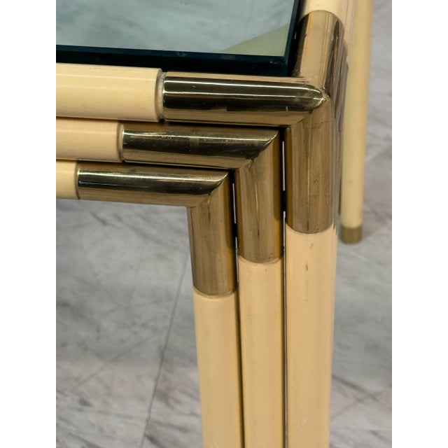 Square Side Table With Brass, Lacquered Bamboo-Style Frame & Glass Top, 1970s For Sale - Image 9 of 11