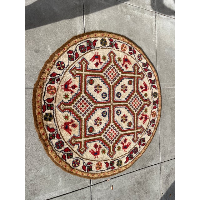Kazak Style Hand Knotted Round Tribal Rug For Sale In San Francisco - Image 6 of 8