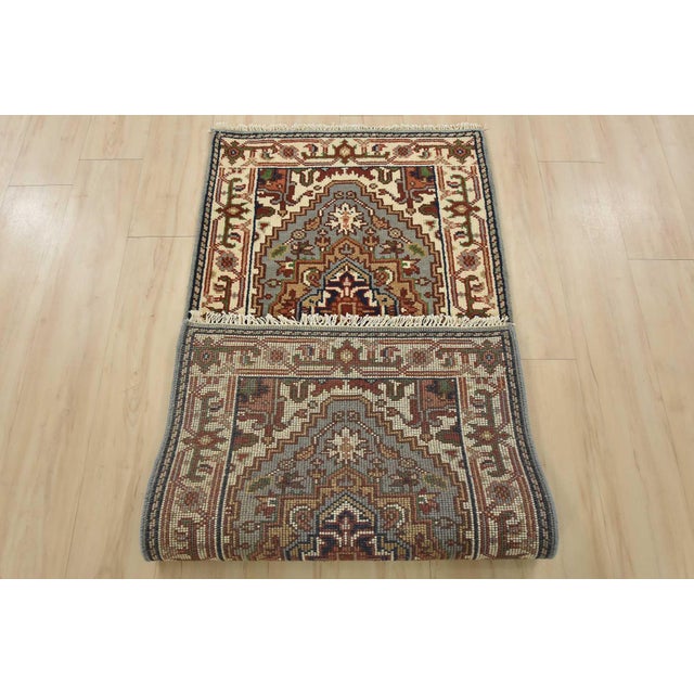 Heriz Runner 2’7” X 5’10” Blue Wool Tribal Hand-Knotted Oriental Rug For Sale - Image 9 of 10