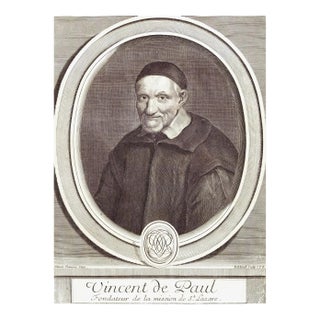 Vincent De Paul Portrait: 17th C. Engraving by Edelinck in Perrault's Les Hommes, 1696 For Sale