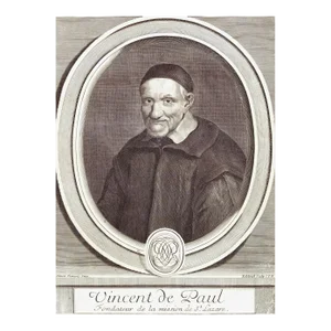 Vincent De Paul Portrait: 17th C. Engraving by Edelinck in Perrault's Les Hommes, 1696