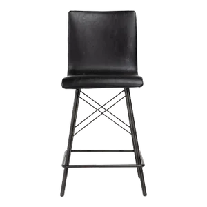 Black Leather & Iron Counter Stool