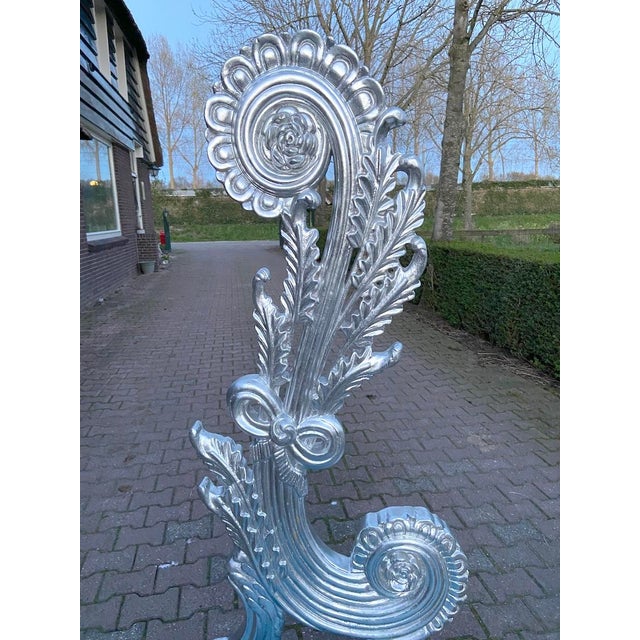 1970s Italian Rococo Silver Beech Velvet Side Chairs Pair For Sale - Image 10 of 12