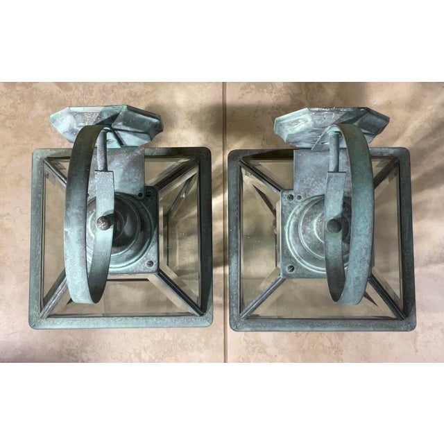 Brass Pair of Vintage Solid Brass Lanterns - 9” X 9” X 18” High For Sale - Image 8 of 10