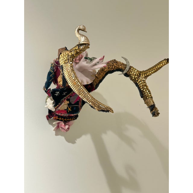 Sculpture Materials Skull Wall Sculpture With Crazy Quilt and Vintage Media For Sale - Image 7 of 9