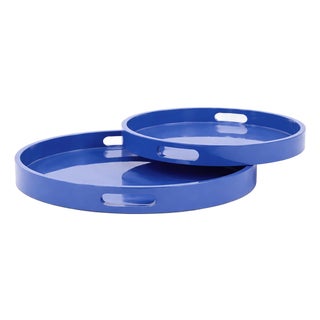 Saint Tropez Round Tray Set of 2 - Classic Navy For Sale