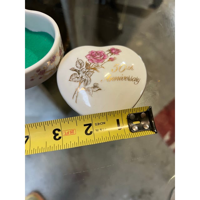 Ceramic 1970s Small Ceramic 50th Anniversary Heart Shaped Box For Sale - Image 7 of 10