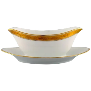 White Porcelain Dagmar Sauce Boat with Gold Edge from Royal Copenhagen, 1960s