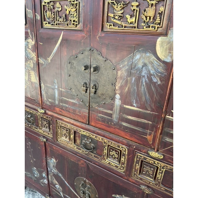 Brown Vintage Asian 18th Century Hand Painted Cabinet For Sale - Image 8 of 12