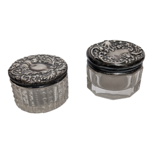 Antique Silver Top Toiletry Creme Jars Unmatched Pair